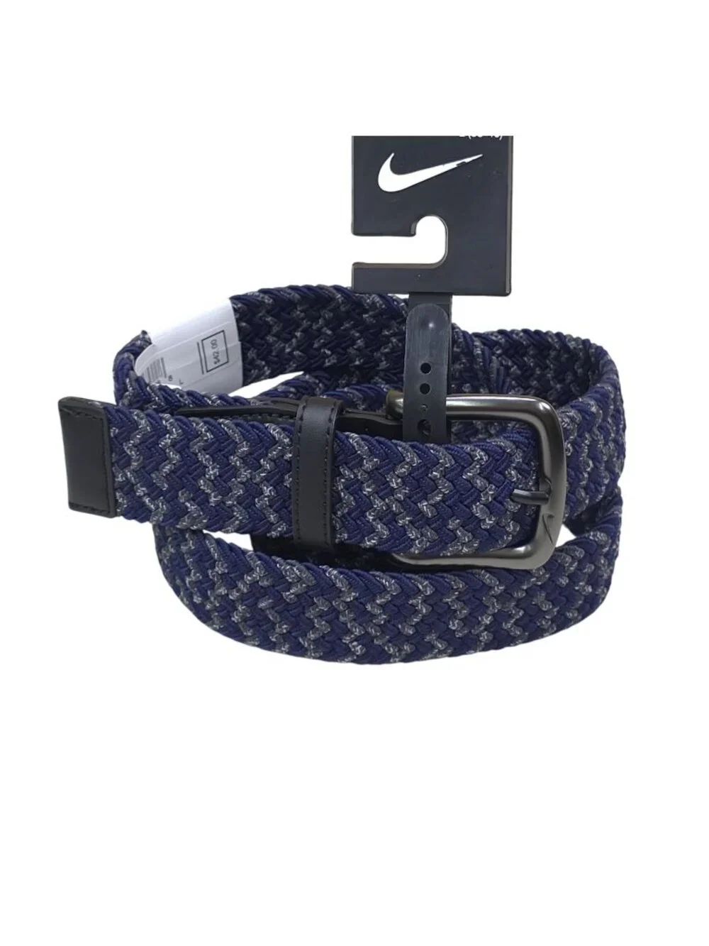 Nike Stretch Braided Golf Belt Size S 30-32 Navy & Gray With Silver Buckle